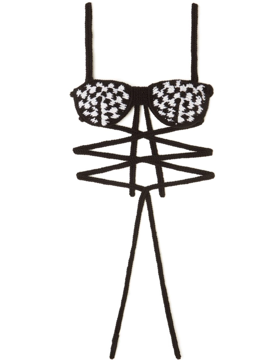 Cheap Alanui bra Women crochet check-pattern 0717